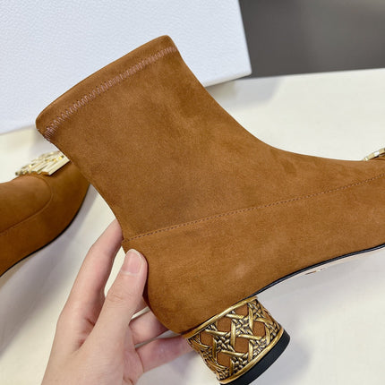 ICON HEELED ANKLE BOOT BRONZE BROWN SUEDE 4 CM WITH GOLD LOGO