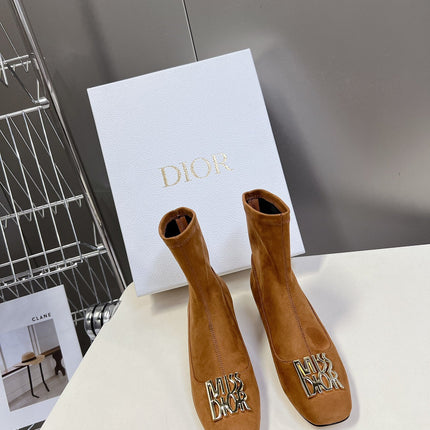 ICON HEELED ANKLE BOOT BRONZE BROWN SUEDE 4 CM WITH GOLD LOGO
