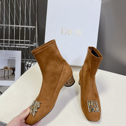 ICON HEELED ANKLE BOOT BRONZE BROWN SUEDE 4 CM WITH GOLD LOGO
