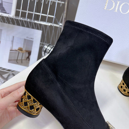 ICON HEELED ANKLE BOOT BLACK SUEDE 4 CM WITH GOLD LOGO