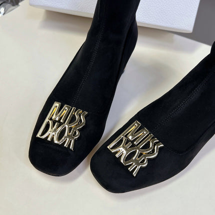 ICON HEELED ANKLE BOOT BLACK SUEDE 4 CM WITH GOLD LOGO