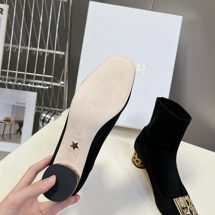ICON HEELED ANKLE BOOT BLACK SUEDE 4 CM WITH GOLD LOGO