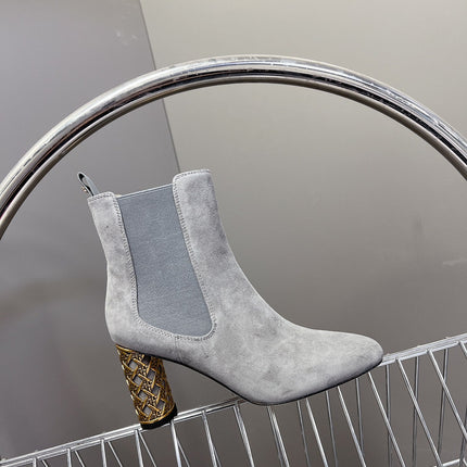ICON HEELED ANKLE BOOT COOL GRAY SUEDE 8 CM