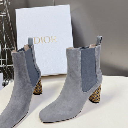 ICON HEELED ANKLE BOOT COOL GRAY SUEDE 8 CM