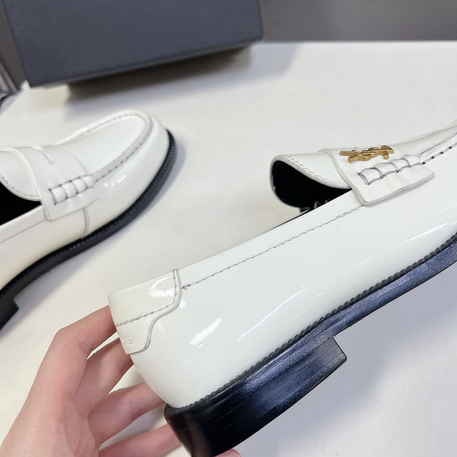 YSL 25S SAINT LAURENT LOAFERS IN WHITE PATENT CALFSKIN