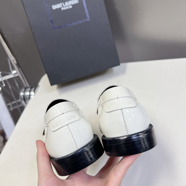 YSL 25S SAINT LAURENT LOAFERS IN WHITE PATENT CALFSKIN
