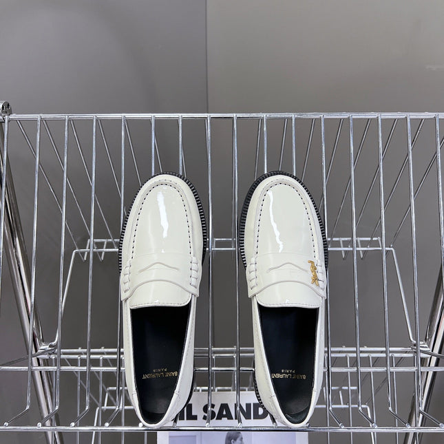 YSL 25S SAINT LAURENT LOAFERS IN WHITE PATENT CALFSKIN