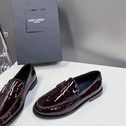 YSL 25S SAINT LAURENT LOAFERS IN BLACK CHERRY PATENT CALFSKIN