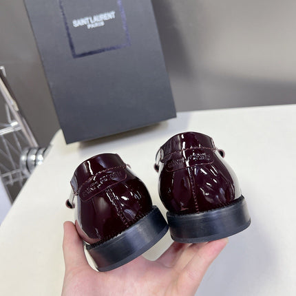 YSL 25S SAINT LAURENT LOAFERS IN BLACK CHERRY PATENT CALFSKIN