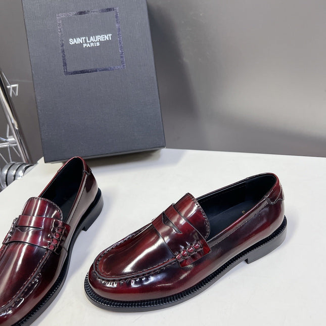 YSL 25S SAINT LAURENT LOAFERS IN TORTOISESHELL CRIMSON GLOSSY CALFSKIN