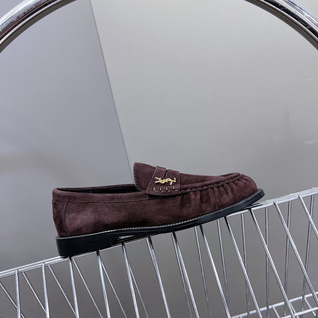 YSL 25S SAINT LAURENT LOAFERS IN DUSTY PLUM SUEDE