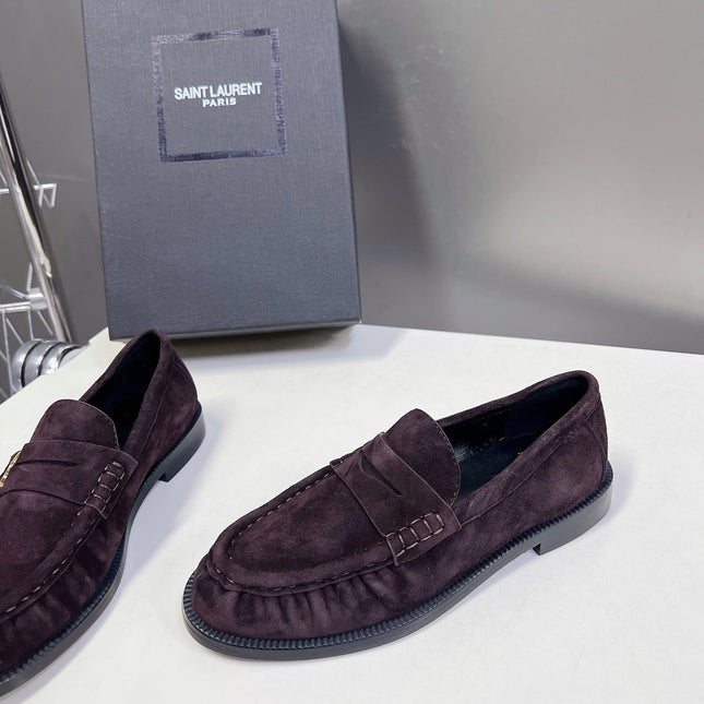 YSL 25S SAINT LAURENT LOAFERS IN DUSTY PLUM SUEDE