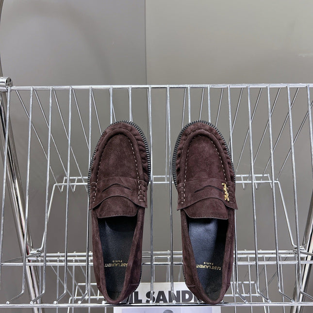 YSL 25S SAINT LAURENT LOAFERS IN DUSTY PLUM SUEDE