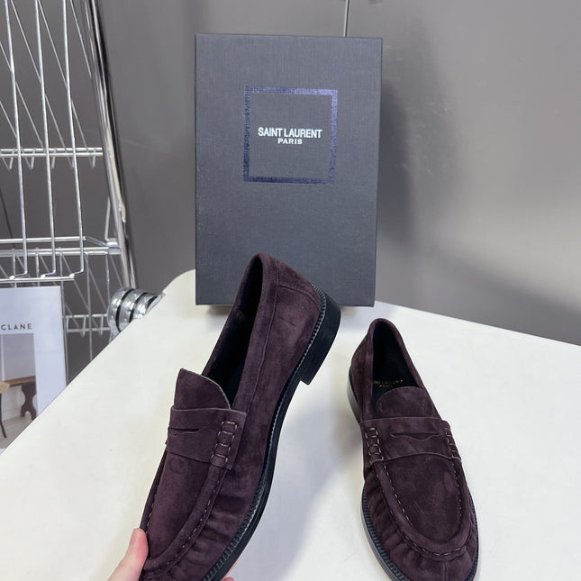YSL 25S SAINT LAURENT LOAFERS IN DUSTY PLUM SUEDE