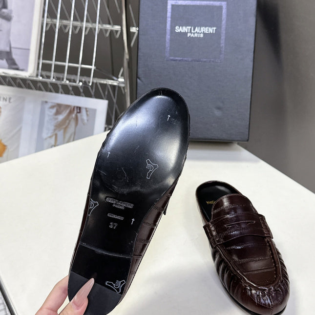 YSL 25S LOAFER MULE IN DARK BROWN CALFSKIN