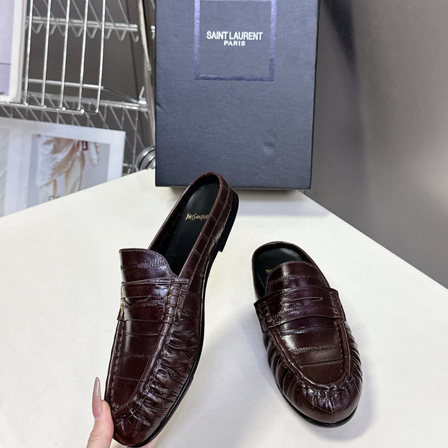 YSL 25S LOAFER MULE IN DARK BROWN CALFSKIN