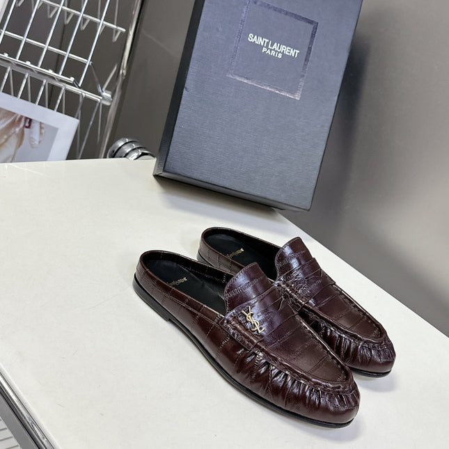 YSL 25S LOAFER MULE IN DARK BROWN CALFSKIN