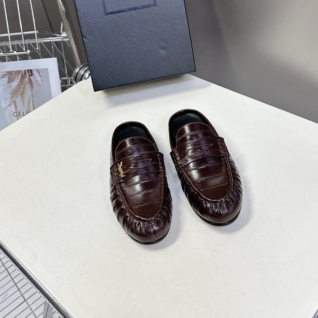 YSL 25S LOAFER MULE IN DARK BROWN CALFSKIN