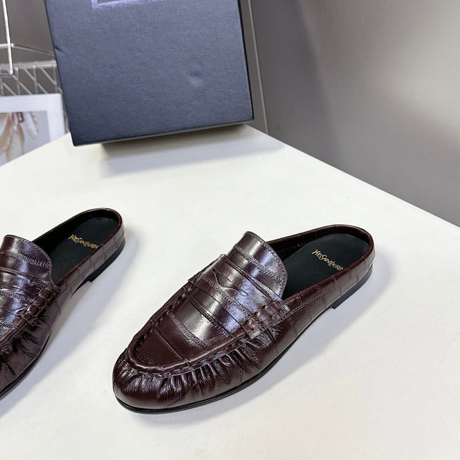 YSL 25S LOAFER MULE IN DARK BROWN CALFSKIN
