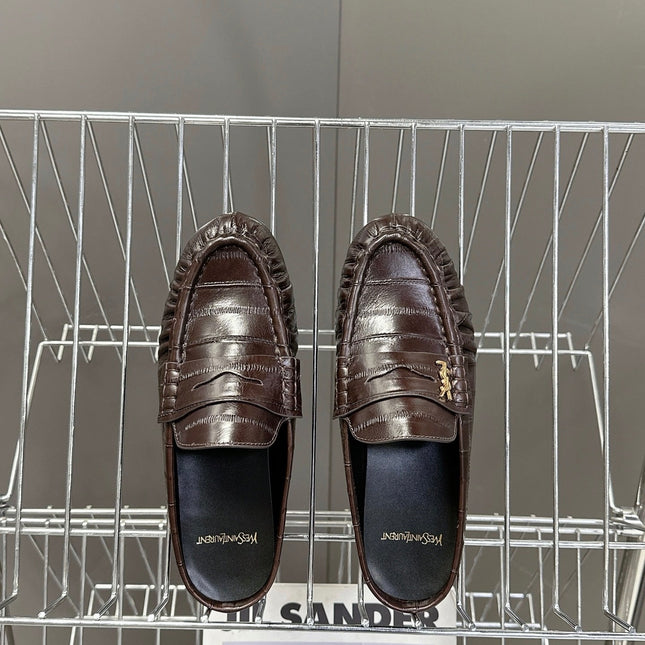 YSL 25S LOAFER MULE IN DARK BROWN CALFSKIN