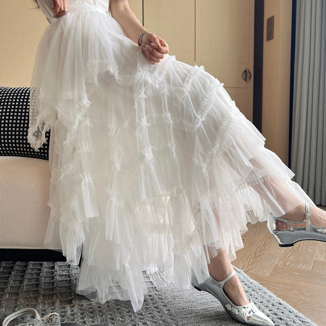 CC 25 Mesh Long Skirt White Polyester Fiber