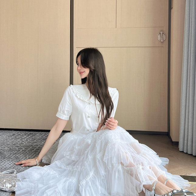 CC 25 Mesh Long Skirt White Polyester Fiber