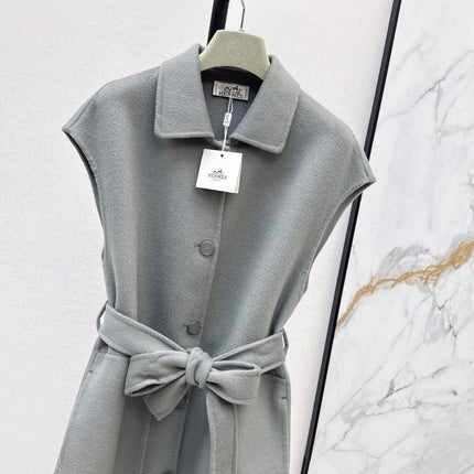 HERMES 25S SLEEVELESS WOOL VEST COAT WITH BOW BELT 96700
