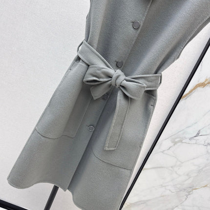 HERMES 25S SLEEVELESS WOOL VEST COAT WITH BOW BELT 96700