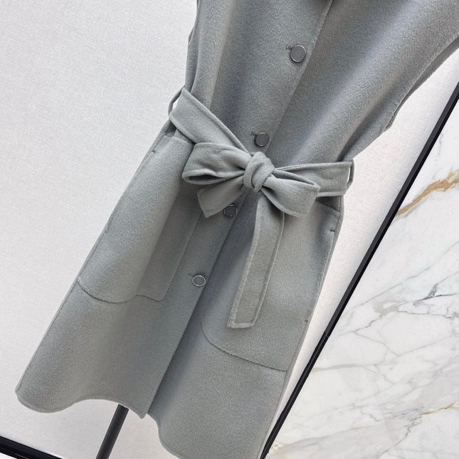 HERMES 25S SLEEVELESS WOOL VEST COAT WITH BOW BELT 96700