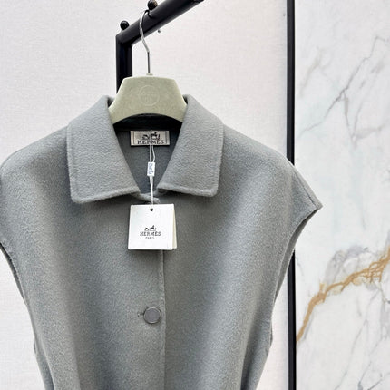 HERMES 25S SLEEVELESS WOOL VEST COAT WITH BOW BELT 96700