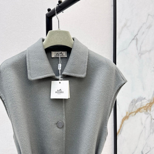 HERMES 25S SLEEVELESS WOOL VEST COAT WITH BOW BELT 96700