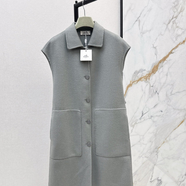 HERMES 25S SLEEVELESS WOOL VEST COAT WITH BOW BELT 96700