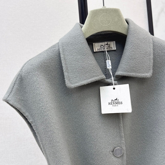 HERMES 25S SLEEVELESS WOOL VEST COAT WITH BOW BELT 96700