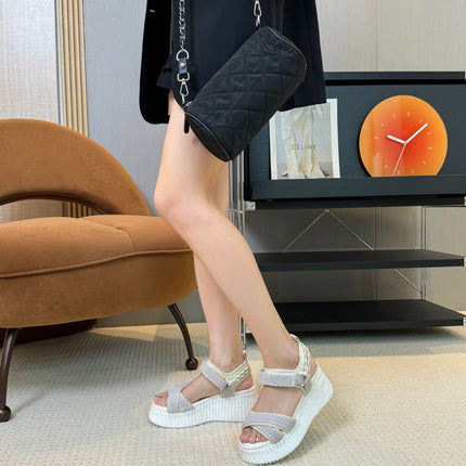 NAMA WEDGE SANDAL 8 CM IN PASTEL GREY SUEDE AND WHITE RUBBER