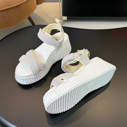 NAMA WEDGE SANDAL 8 CM IN PASTEL GREY SUEDE AND WHITE RUBBER