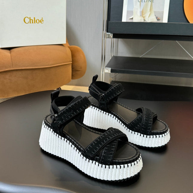 NAMA WEDGE SANDAL 8 CM IN BLACK SUEDE AND WHITE RUBBER