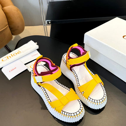 NAMA WEDGE SANDALS IN BRIGHT YELLOW FABRIC AND WHITE RUBBER