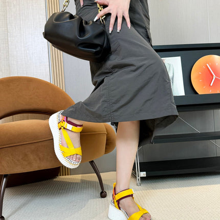 NAMA WEDGE SANDALS IN BRIGHT YELLOW FABRIC AND WHITE RUBBER