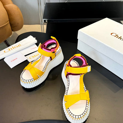 NAMA WEDGE SANDALS IN BRIGHT YELLOW FABRIC AND WHITE RUBBER