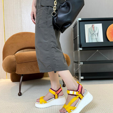 NAMA WEDGE SANDALS IN BRIGHT YELLOW FABRIC AND WHITE RUBBER