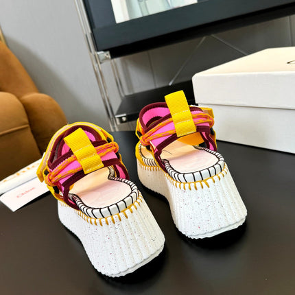 NAMA WEDGE SANDALS IN BRIGHT YELLOW FABRIC AND WHITE RUBBER