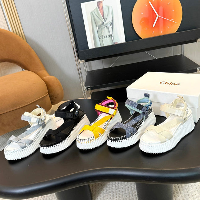 NAMA WEDGE SANDALS IN GREY FABRIC AND WHITE RUBBER