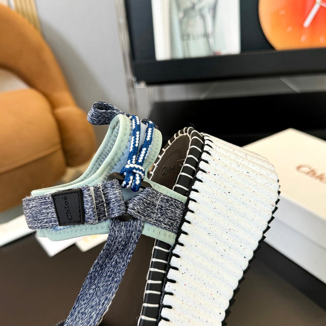 NAMA WEDGE SANDALS IN GREY FABRIC AND WHITE RUBBER