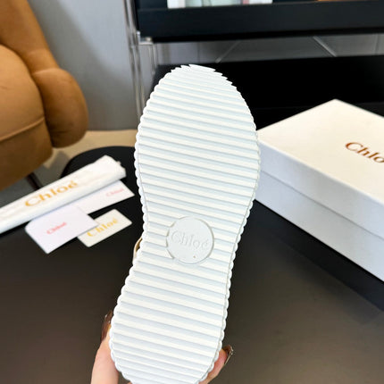 NAMA WEDGE SANDALS IN BEIGE FABRIC AND WHITE RUBBER