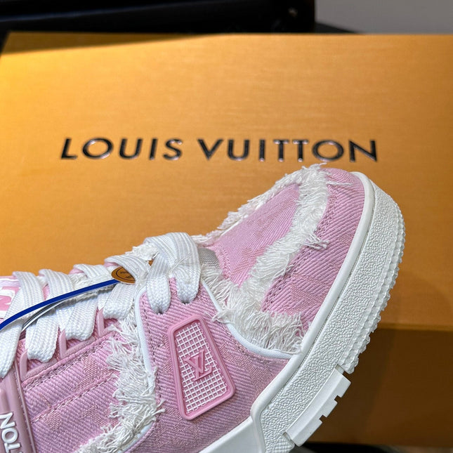 LV TRAINER SNEAKER LIGHT PINK FABRIC AND SUEDE