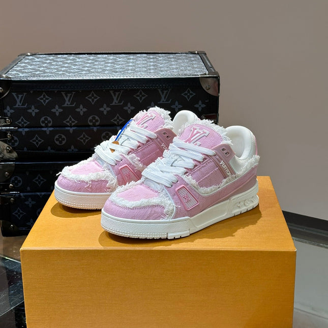 LV TRAINER SNEAKER LIGHT PINK FABRIC AND SUEDE