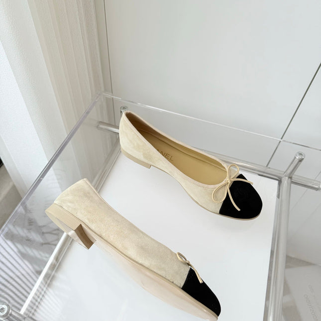 BALLET FLAT IN LIGHT YELLOW MIX BLACK SUEDE
