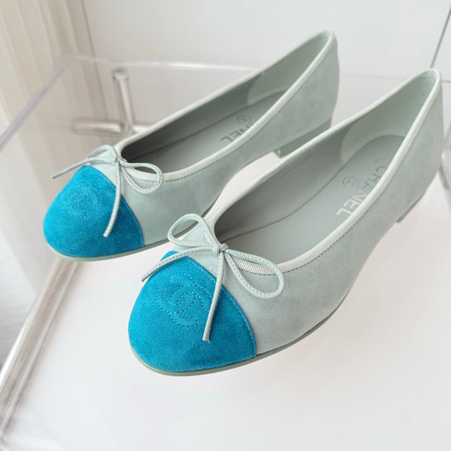 BALLET FLAT IN CERULEAN BLUE MIX PEARL GRAY SUEDE
