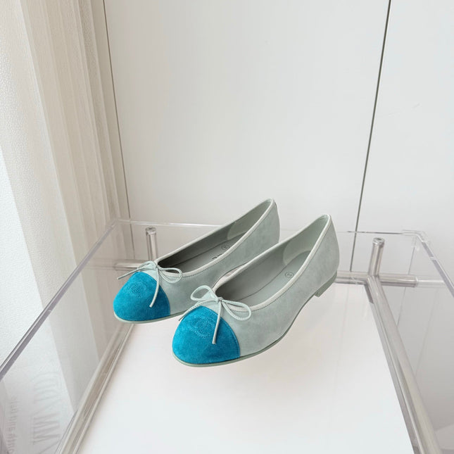 BALLET FLAT IN CERULEAN BLUE MIX PEARL GRAY SUEDE