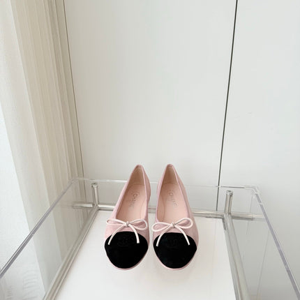 BALLET FLAT IN BABY PINK MIX BLACK SUEDE